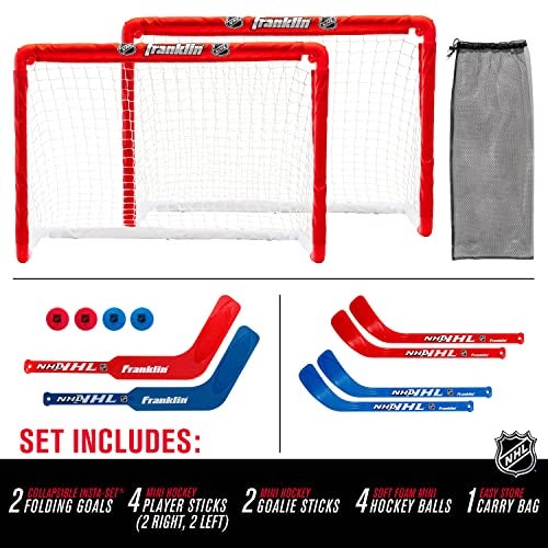 Franklin Sports NHL Kids Mini Hockey Goal Set - (2) Mini + Knee Hockey Goals, (4) Youth Sticks, (2) Goalie Sticks + (4) Foam Balls - Knee + Mini Hockey Set - Image 3