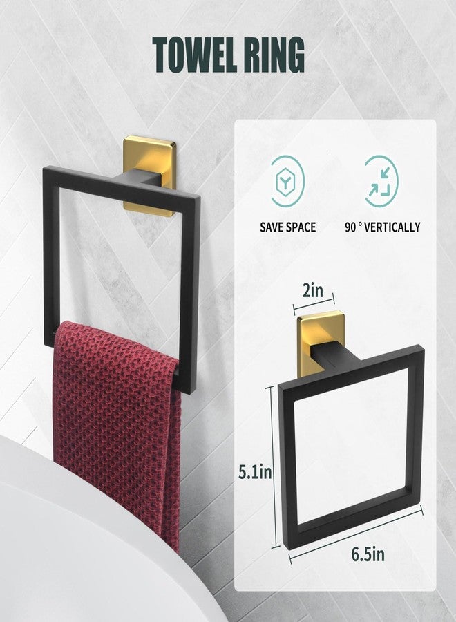 Dorudon atrox طقم حامل مناشف أسود وذهبي مكون من 5 قطع - إكسسوارات حمام ذهبية وسوداء مع خطافين للمناشف، طقم رف مناشف حمام من الفولاذ المقاوم للصدأ يُثبت على الحائط - مربع 16 بوصة - Image 3