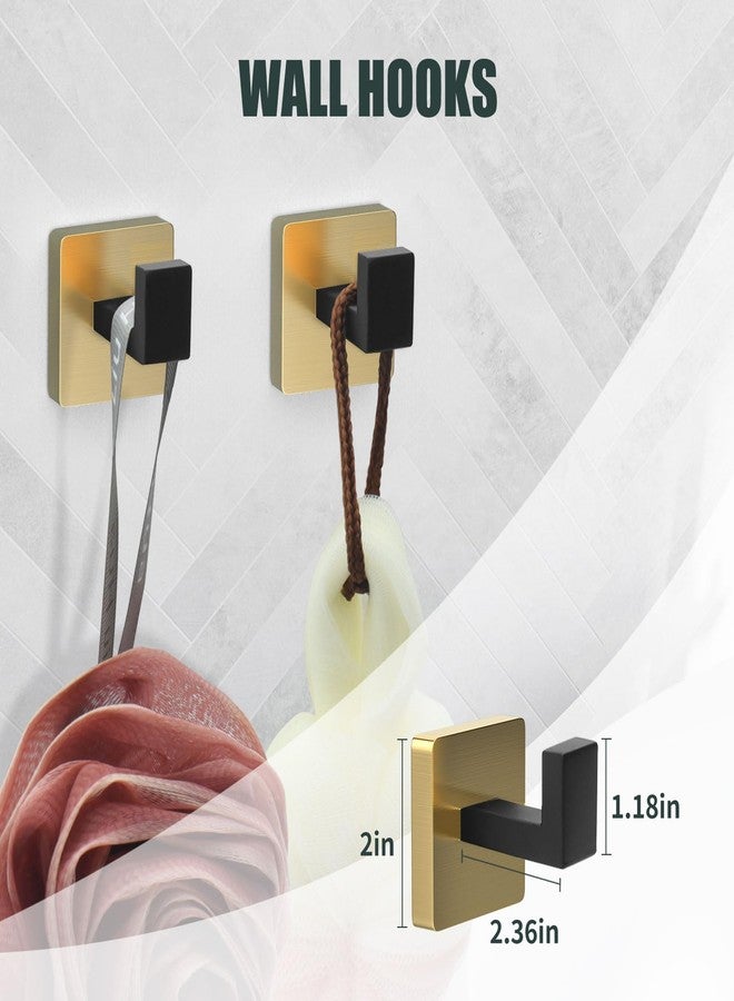 Dorudon atrox طقم حامل مناشف أسود وذهبي مكون من 5 قطع - إكسسوارات حمام ذهبية وسوداء مع خطافين للمناشف، طقم رف مناشف حمام من الفولاذ المقاوم للصدأ يُثبت على الحائط - مربع 16 بوصة - Image 5