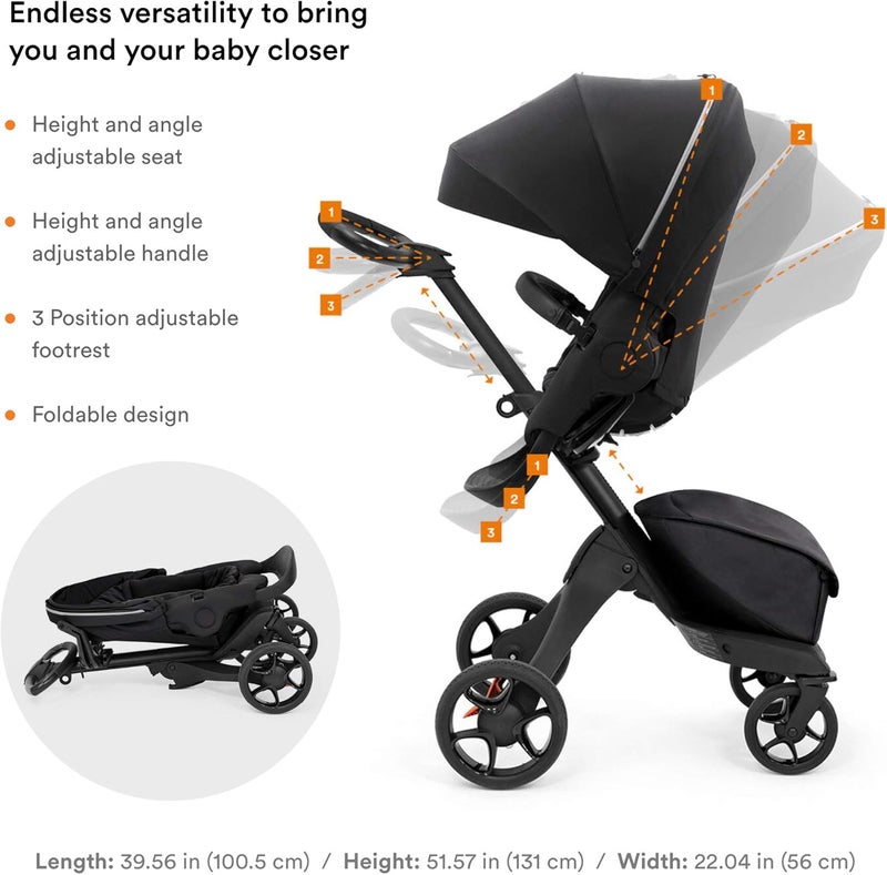 Stokke Xplory X, Rich Black - Luxury Stroller - Adjustable for Both Baby & Parents’ Comfort - Padding & Harness for Added Safety - Folds in One Step - Image 5
