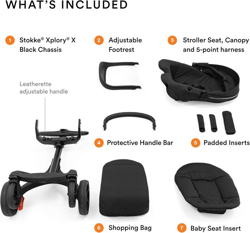Stokke Xplory X, Rich Black - Luxury Stroller - Adjustable for Both Baby & Parents’ Comfort - Padding & Harness for Added Safety - Folds in One Step - Image 3