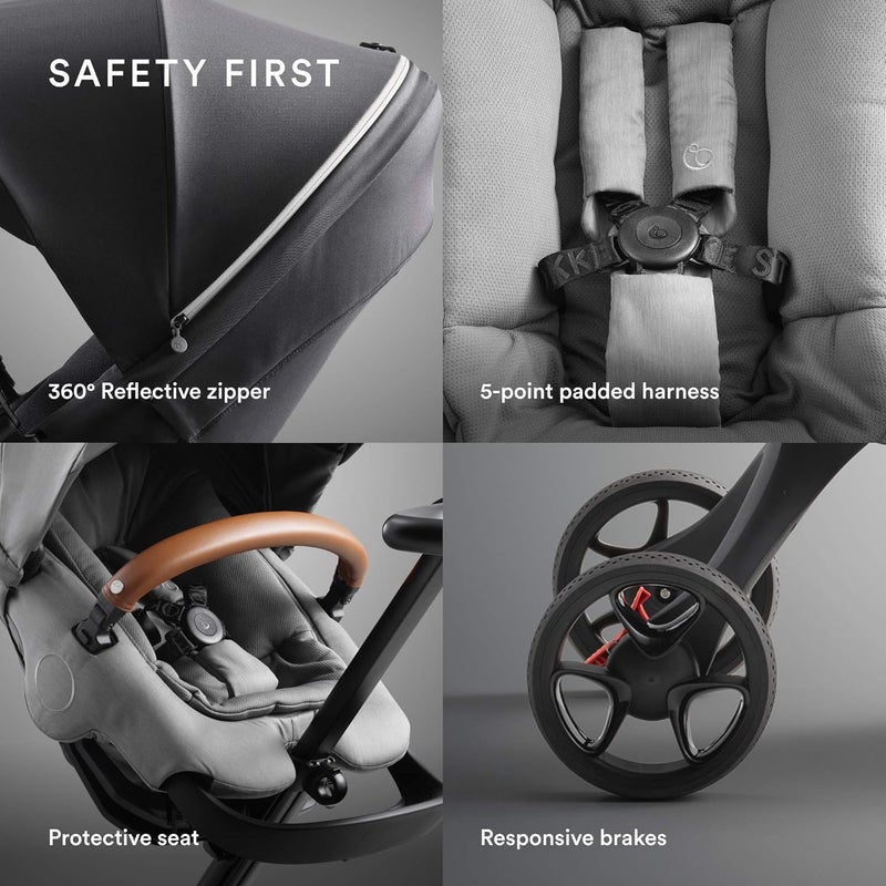 Stokke Xplory X, Rich Black - Luxury Stroller - Adjustable for Both Baby & Parents’ Comfort - Padding & Harness for Added Safety - Folds in One Step - Image 4