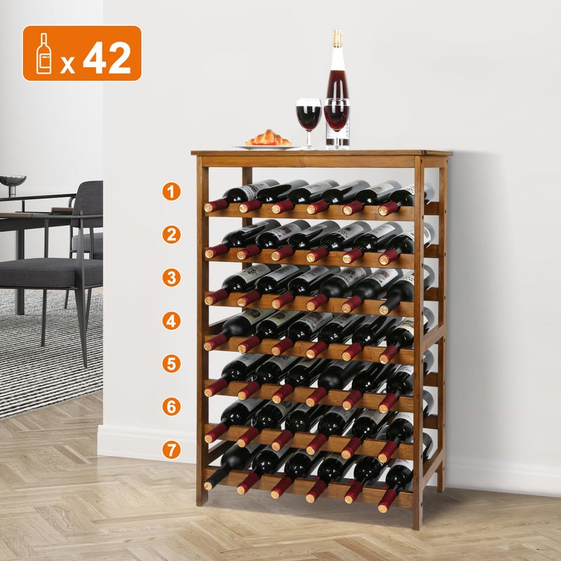 VASMIA 42 Bottles Bamboo Wine Rack,7-Tier Wine Rack Freestanding Floor with Table Top, Wine Storage Shelf for Kitchen Dining Room Bar,Walnut - Image 3