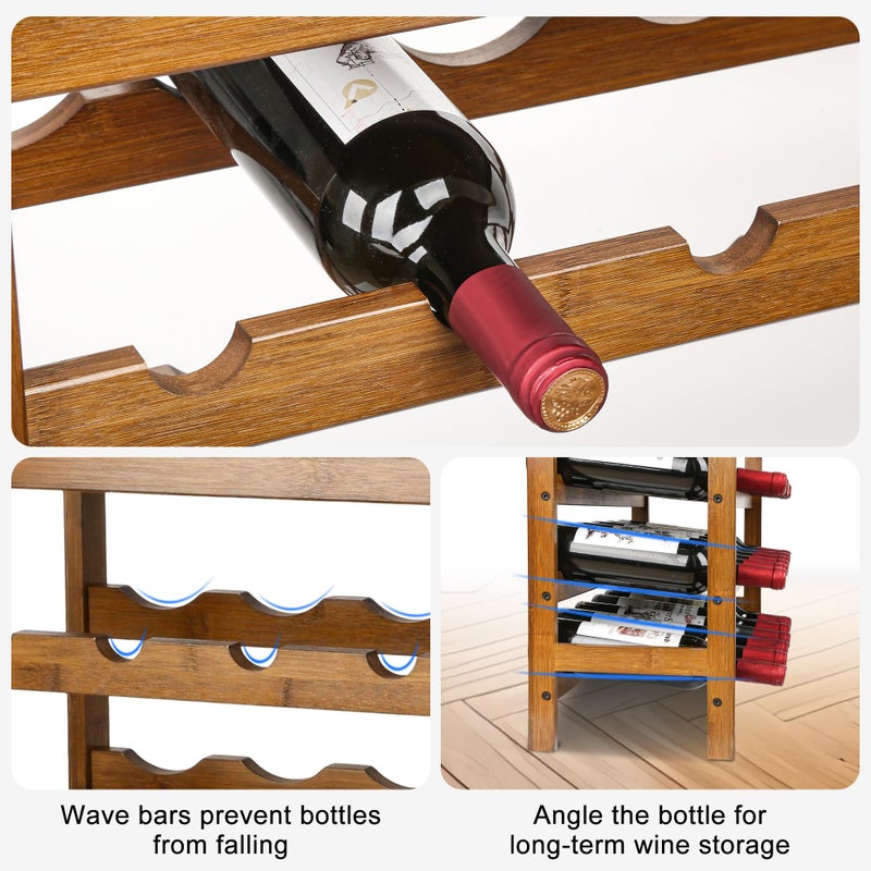 VASMIA 42 Bottles Bamboo Wine Rack,7-Tier Wine Rack Freestanding Floor with Table Top, Wine Storage Shelf for Kitchen Dining Room Bar,Walnut - Image 4