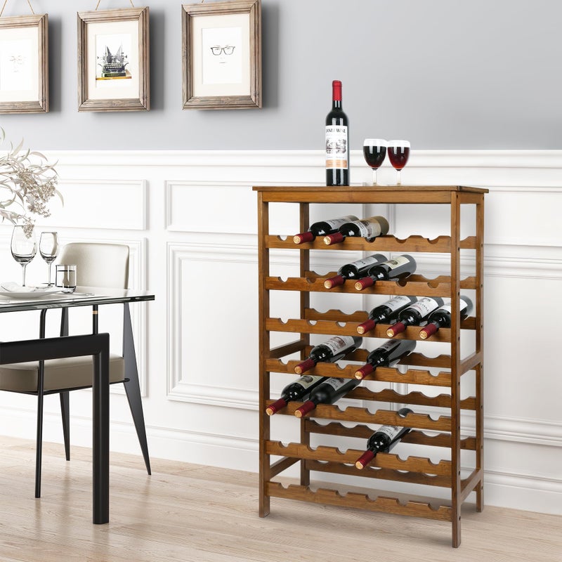 VASMIA 42 Bottles Bamboo Wine Rack,7-Tier Wine Rack Freestanding Floor with Table Top, Wine Storage Shelf for Kitchen Dining Room Bar,Walnut - Image 2