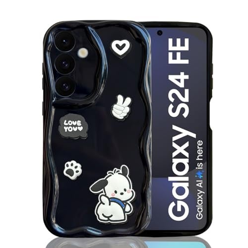 KC Back Cover for Samsung Galaxy S24 FE 5G - 3D New Curly Wave Cartoon Characters and Puppy Shockproof Soft Bumper Silicone Case with Camera Protection (Black) - Image 1