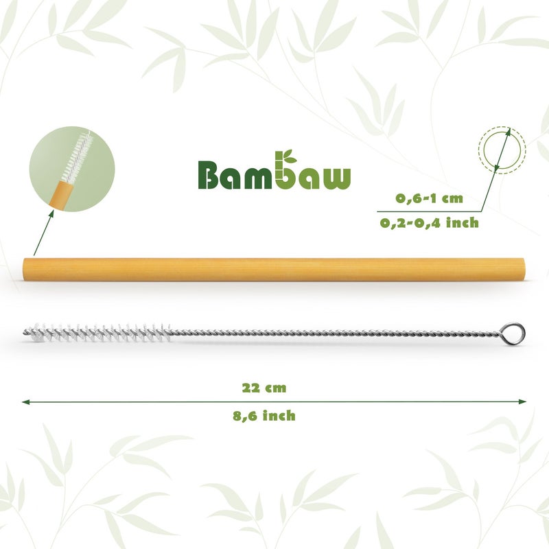 Bambaw Reusable Bamboo Straws - Eco Friendly with Straw Cleaner Brush & Pouch, Pack of 6 - 8.7'' - Image 2