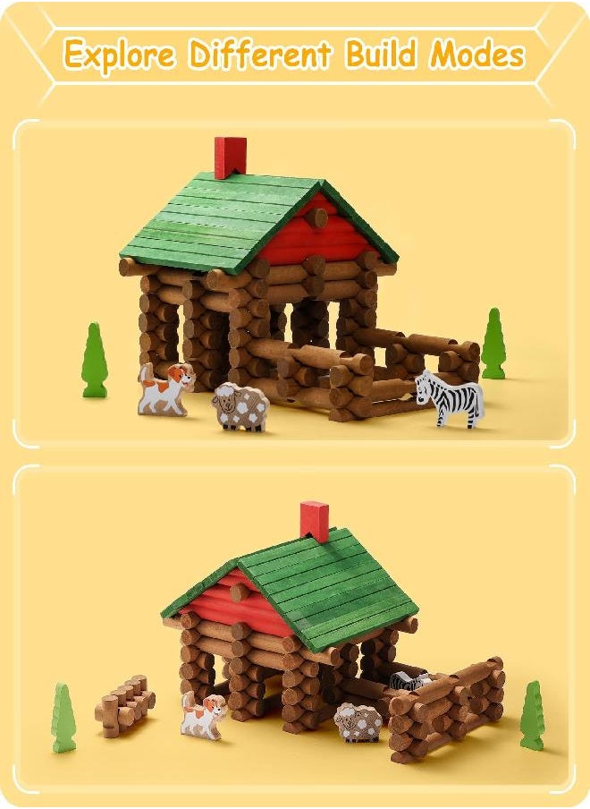 SainSmart Jr. SainSmart Jr. 110 PCS Wooden Log Cabin Set Building House Toy for Toddlers, Classic STEM Construction Kit with Colorful Wood Logs Blocks for 3+ Years Old  - Image 1