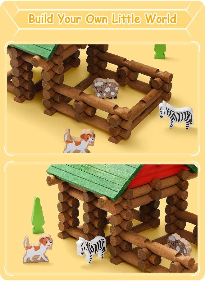 SainSmart Jr. SainSmart Jr. 110 PCS Wooden Log Cabin Set Building House Toy for Toddlers, Classic STEM Construction Kit with Colorful Wood Logs Blocks for 3+ Years Old  - Image 2