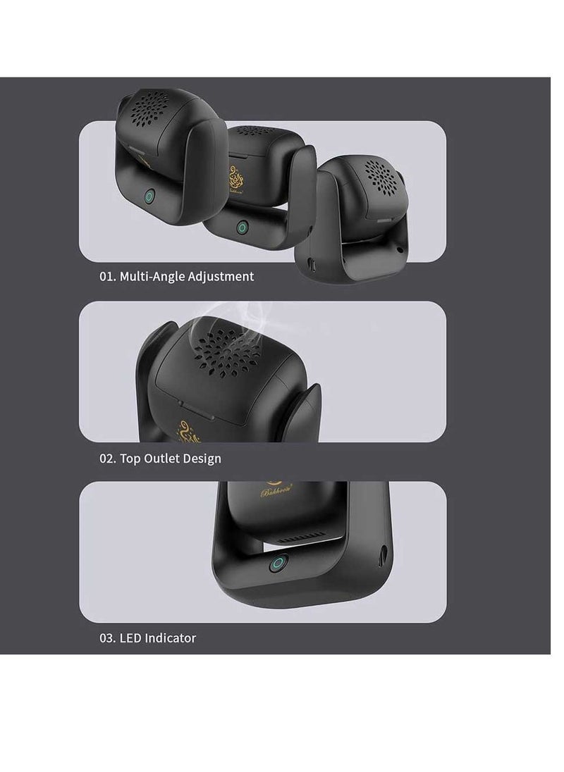 ELTRAZONE موقد بخور كهربائي حديث دوار – موقد بخور عربي قابل للشحن عبر USB مع موزع عطر للعود والعطور الإسلامية – حامل بخور محمول لشهر رمضان، المنزل، والمكتب – بدون لهب وسهل الاستخدام - Image 4