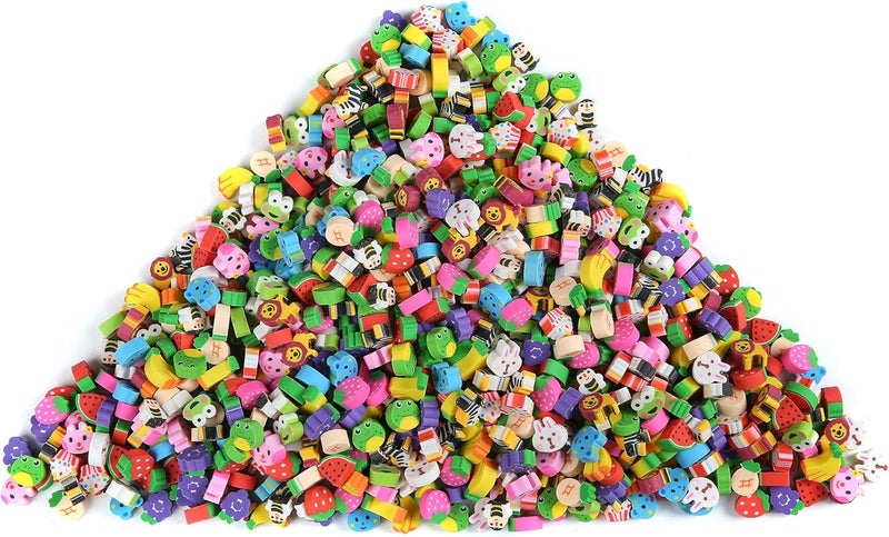 MGTECH 300 PCS Mini Animal Fruit Erasers, Bulk Tiny Novelty Pencil Erasers Assortment for Kids for Party Favor, Gift Filling, and School Home Work Rewards - Image 1