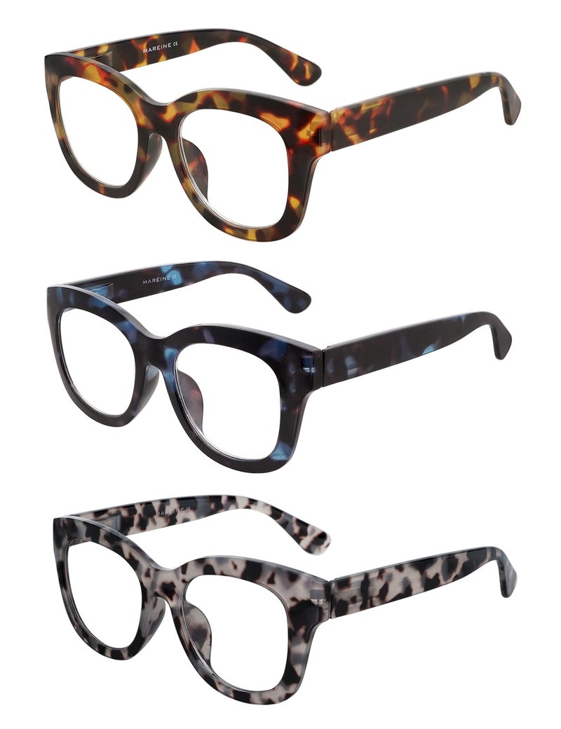 AMOMOMA 3 Pack Retro Oversized Reading Glasses for Women Blue Light Blocking Computer Readers Spring hinge AM6003 with Brown+Blue+Grey Tortoise Frame 1.50 x - Image 3