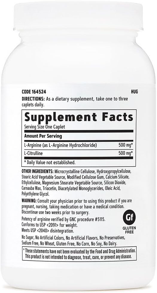 GNC مكمل جي إن سي L أرجينين L سيترولين 500 ملغ لكل منهما يدعم إنتاج أكسيد النيتريك ونغمة الأوعية الدموية الصحية 120 حصة - Image 2