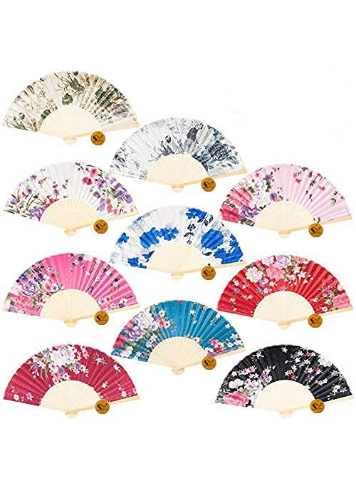 Sage Square sage square set of 2 floral handheld folding chinese fan vintage era touch fabric folding fan for wedding dancing party decorationbirthday party photo booth random Multi color  - Image 1
