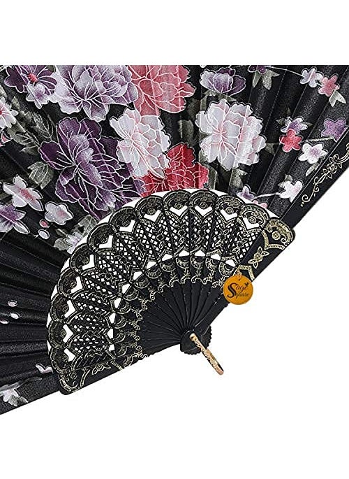 Sage Square sage square set of 2 floral handheld folding chinese fan vintage era touch fabric folding fan for wedding dancing party decorationbirthday party photo booth random Multi color  - Image 5