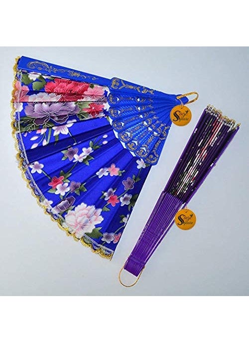 Sage Square sage square set of 2 floral handheld folding chinese fan vintage era touch fabric folding fan for wedding dancing party decorationbirthday party photo booth random Multi color  - Image 3