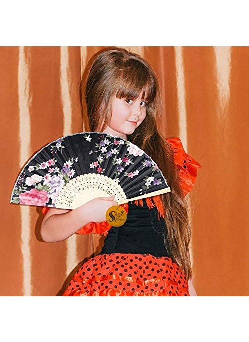 Sage Square sage square set of 2 floral handheld folding chinese fan vintage era touch fabric folding fan for wedding dancing party decorationbirthday party photo booth random Multi color  - Image 4