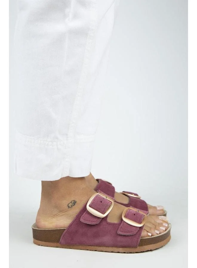 Manijero  İrene Women's Genuine Leather Double Buckle Cherry Slippers. for Women | Best Price UAE