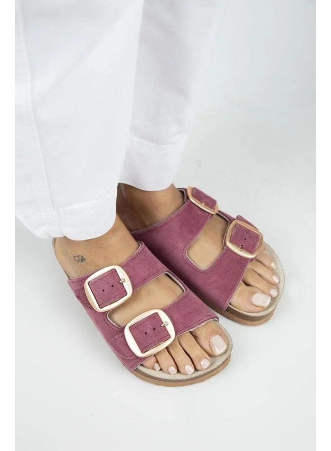 Manijero  İrene Women's Genuine Leather Double Buckle Cherry Slippers. for Women | Best Price UAE