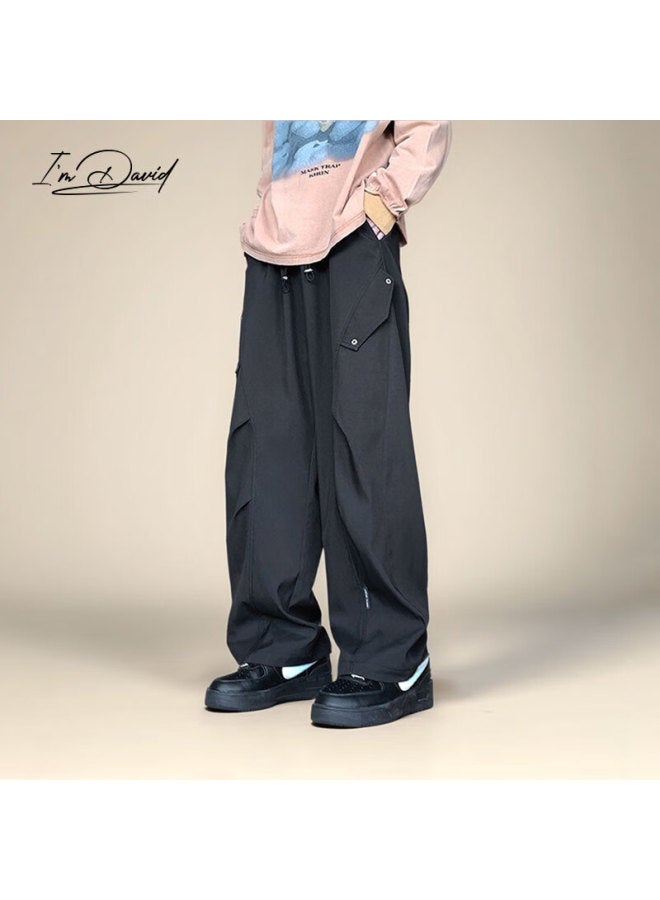 I'm David Men's Straight-leg Work Pants Vintage Simple Solid Color Loose Wide-leg Casual American Style Trousers - Image 1