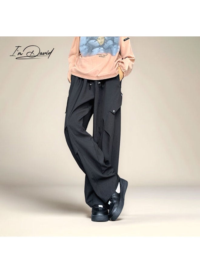 I'm David Men's Straight-leg Work Pants Vintage Simple Solid Color Loose Wide-leg Casual American Style Trousers - Image 4