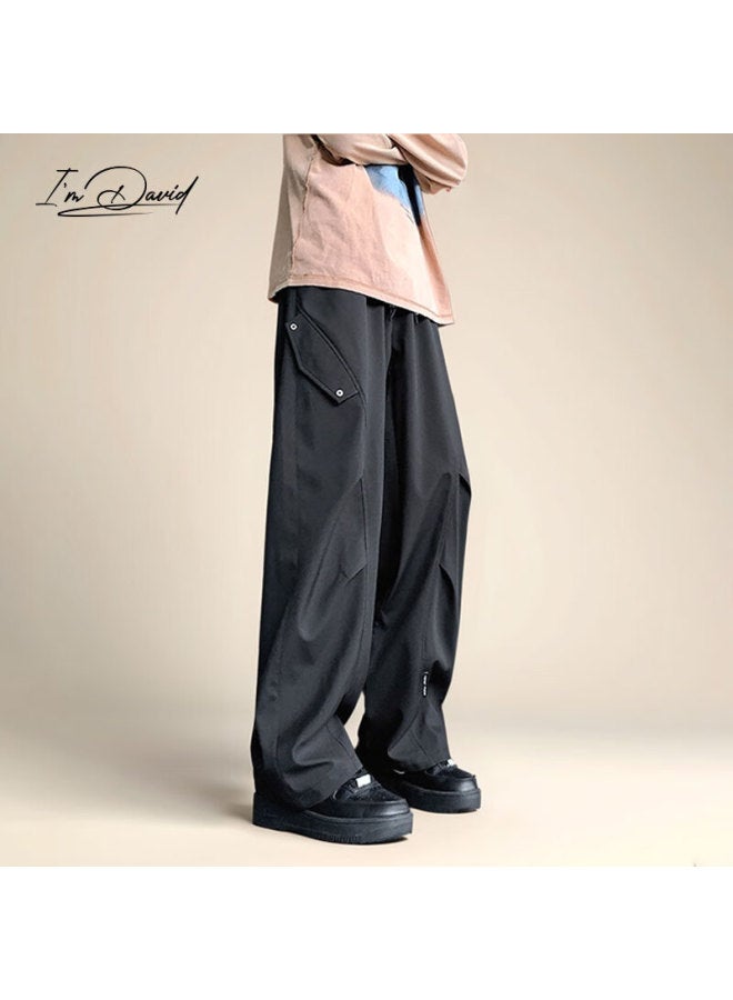 I'm David Men's Straight-leg Work Pants Vintage Simple Solid Color Loose Wide-leg Casual American Style Trousers - Image 2