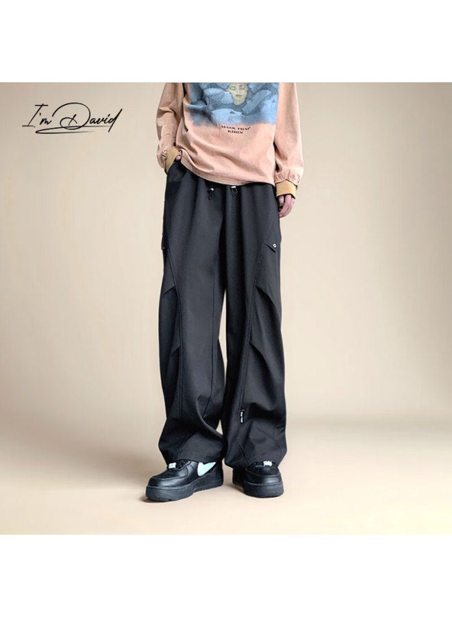 I'm David Men's Straight-leg Work Pants Vintage Simple Solid Color Loose Wide-leg Casual American Style Trousers - Image 3