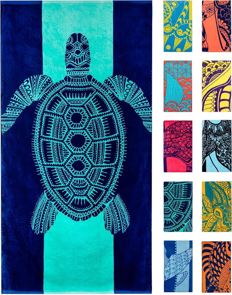 Nova Blue Turtle Beach Towel – Tropical Blue Colors with A Unique Design, Extra Large, XL (34”x 63”) Made from 100% Cotton for Kids & Adults - Image 1