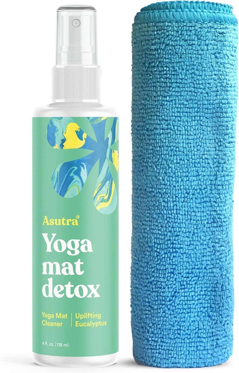 Asutra Yoga Mat Cleaner Spray (Uplifting Eucalyptus), 4 fl oz - No Slippery Residue, Organic Essential Oils, Deep-Cleansing for Fitness Gear & Gym Equipment, Microfiber Towel Included - Image 1