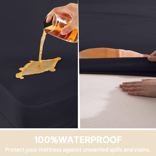 QUWOU Twin XL Mattress Protector Waterproof (8”-10”Depth) – Premium Zippered Mattress Encasement Bed Cover, Noiseless Breathable Machine Washable Six-Sided Mattress Cover for Bed, Black - Image 2