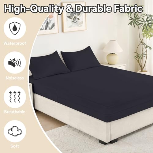 QUWOU Twin XL Mattress Protector Waterproof (8”-10”Depth) – Premium Zippered Mattress Encasement Bed Cover, Noiseless Breathable Machine Washable Six-Sided Mattress Cover for Bed, Black - Image 3
