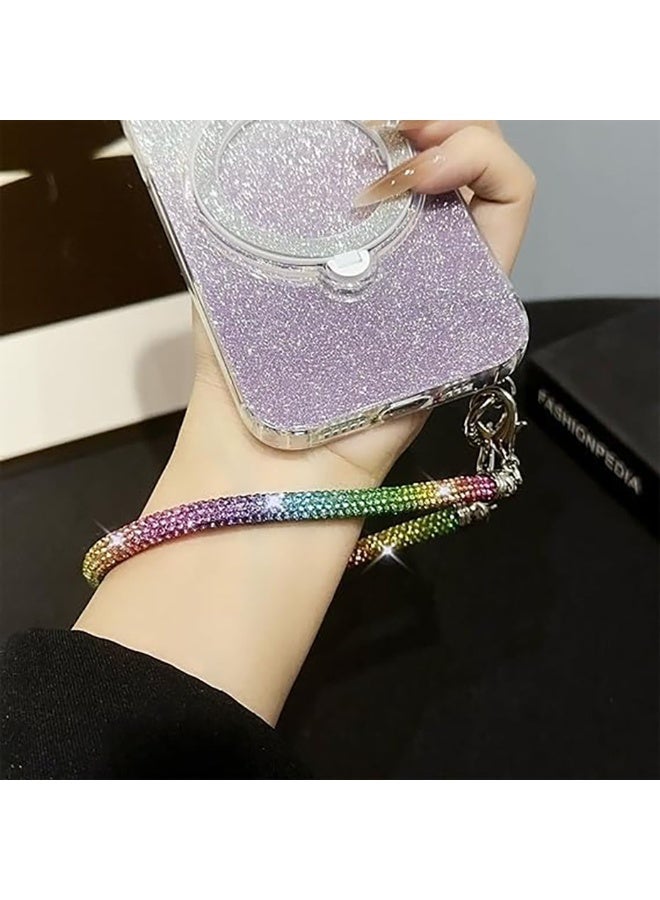 Glitter Phone Wrist Strap, Bling Rhinestone Short Hand Lanyard Bracelet with Keychain & Card Holder, Universal Mobile Phone Chain & Handbag Strap for Women - Image 3