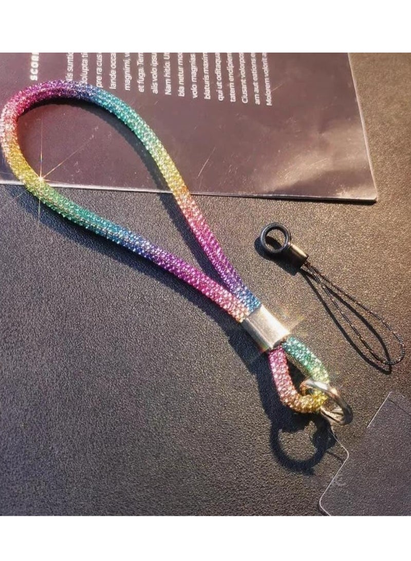 Glitter Phone Wrist Strap, Bling Rhinestone Short Hand Lanyard Bracelet with Keychain & Card Holder, Universal Mobile Phone Chain & Handbag Strap for Women - Image 1