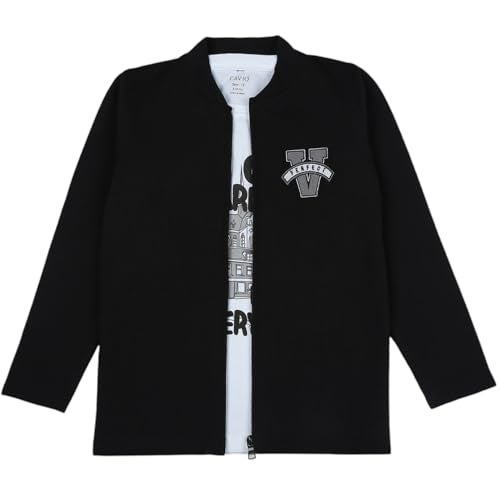 CAVIO Boys Cotton Blend Full Sleeves Zipper Jacket and T-Shirt Black - Image 1