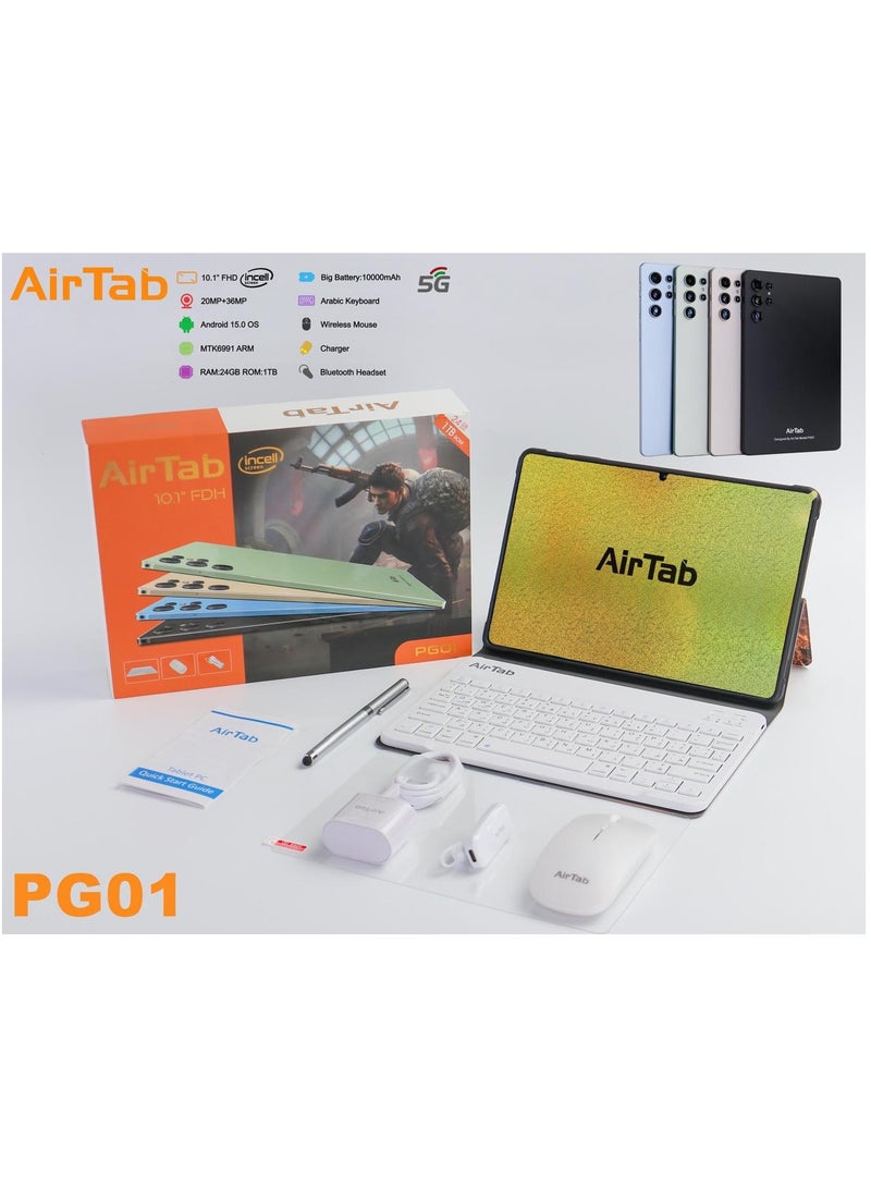 إيرتاب جهاز لوحي ذكي PG01 بشاشة 10.1 بوصة عالية الدقة وبطارية 10000 مللي أمبير/ساعة، لون أخضر - Image 1