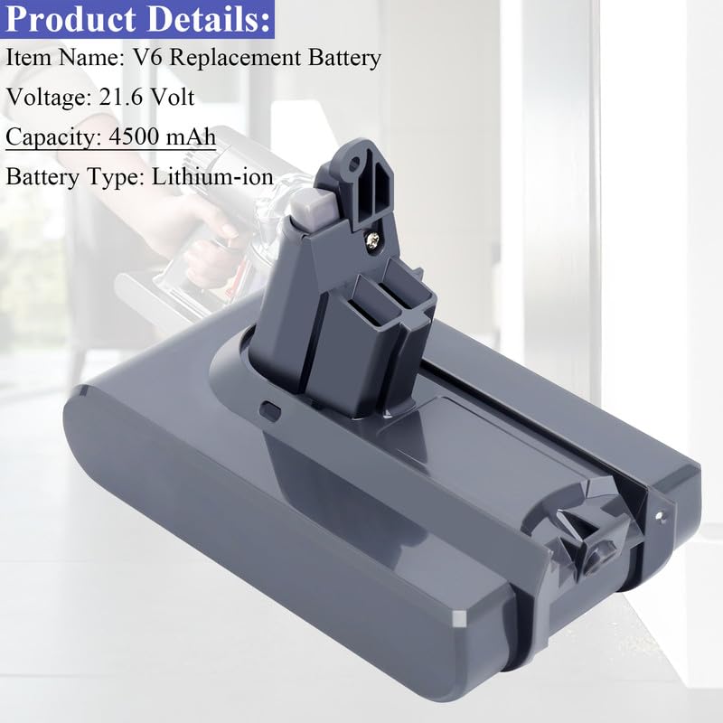 Lasica V6 Replacement Battery w/2 Filters Compatible with Dyson V6 SV03 SV04 SV05 SV06 SV07 SV09 DC58 DC59 DC61 DC62 DC72 DC74, V6 Animal V6 Absolute V6 Motorhead V6 Slim 4.5Ah 21.6V V6 Vacuum Battery - Image 3