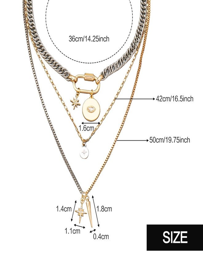 QCWN Gold Layered stacked Necklaces for women 3PS Chunky Statement Necklaces Stack Mixed Metal Charm Necklace for Women Trendy Coin Jewelry Gift for Her Gifts for Chrismas - Image 2