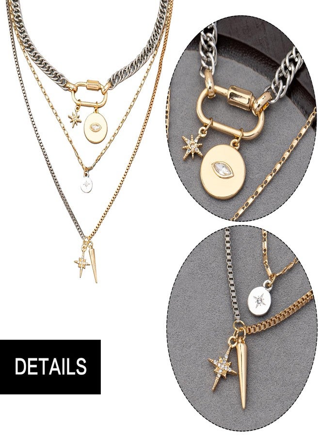 QCWN Gold Layered stacked Necklaces for women 3PS Chunky Statement Necklaces Stack Mixed Metal Charm Necklace for Women Trendy Coin Jewelry Gift for Her Gifts for Chrismas - Image 3