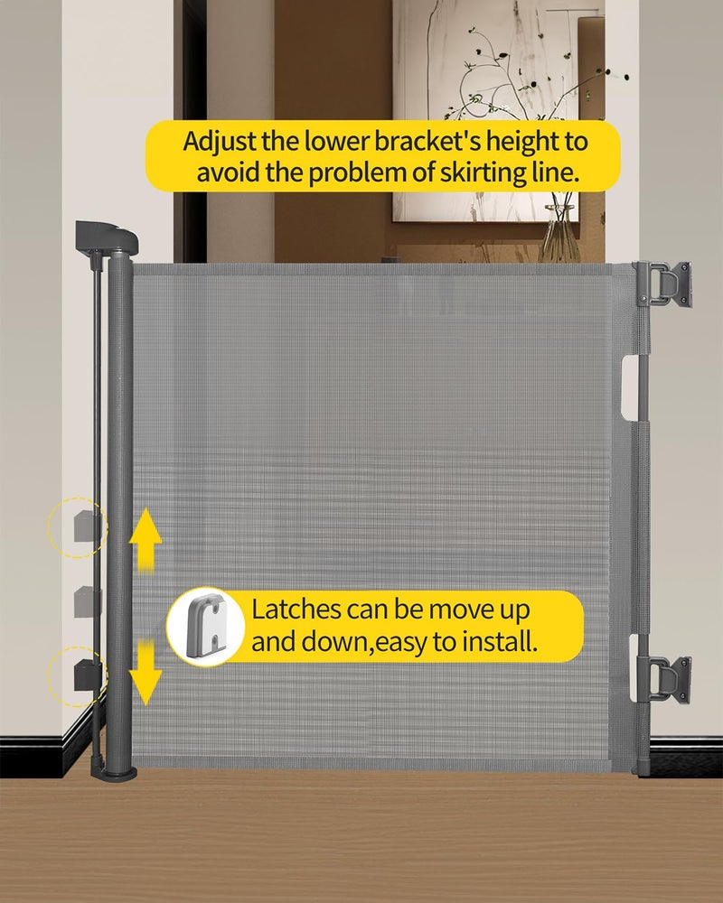 DEAR LOV Retractable Baby Gate for Stairs â€“ 33â€ Height, Expands up to 55â€ Width â€“ Safety Gate for Infants, Toddlers, Dogs & Pets â€“ Easy Install, Secure Closure, Gray Mesh Design for Indoor & Outdoor Use - Image 4