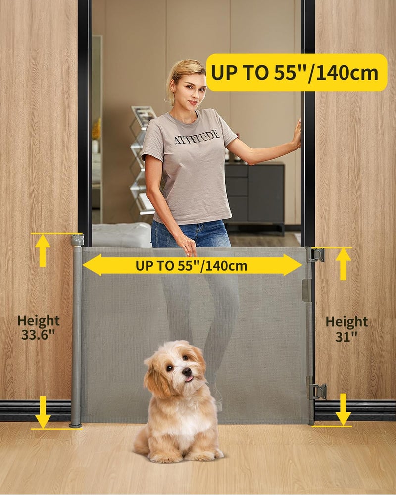 DEAR LOV Retractable Baby Gate for Stairs â€“ 33â€ Height, Expands up to 55â€ Width â€“ Safety Gate for Infants, Toddlers, Dogs & Pets â€“ Easy Install, Secure Closure, Gray Mesh Design for Indoor & Outdoor Use - Image 2