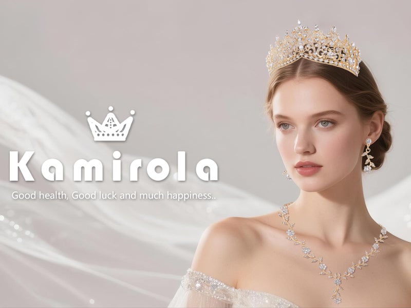 Kamirola Tiaras and Crowns for Women,3-pack Tiaras Earrings Necklace, Crystal Bridal Jewelry Set, Costume Party Halloween Prom Pageant Jewelry for Women (Gold White) - Image 2