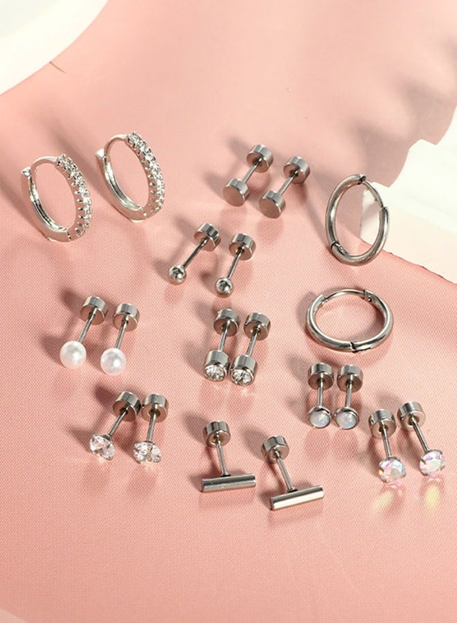HAWAWA 10 Pairs Tiny Stud Earrings Hoop Earrings Set for Women, Stainless Steel Screwback Flatback Stud Earrings Tiny  Pearl Stud Earring Piercing Jewelry Silver  - Image 5