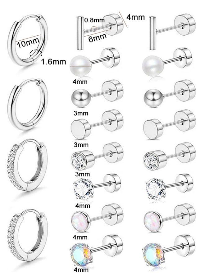 HAWAWA 10 Pairs Tiny Stud Earrings Hoop Earrings Set for Women, Stainless Steel Screwback Flatback Stud Earrings Tiny  Pearl Stud Earring Piercing Jewelry Silver  - Image 2