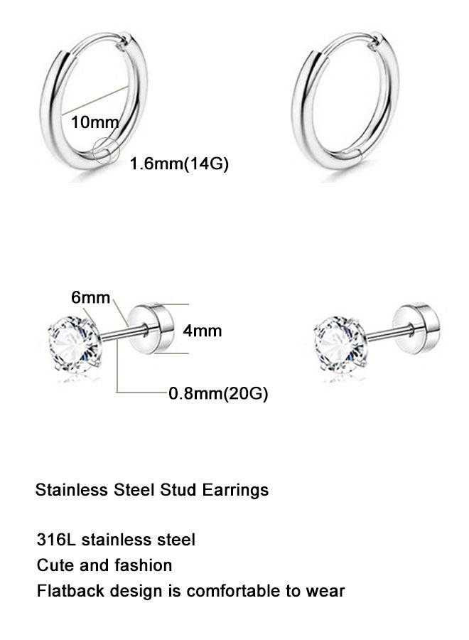HAWAWA 10 Pairs Tiny Stud Earrings Hoop Earrings Set for Women, Stainless Steel Screwback Flatback Stud Earrings Tiny  Pearl Stud Earring Piercing Jewelry Silver  - Image 4