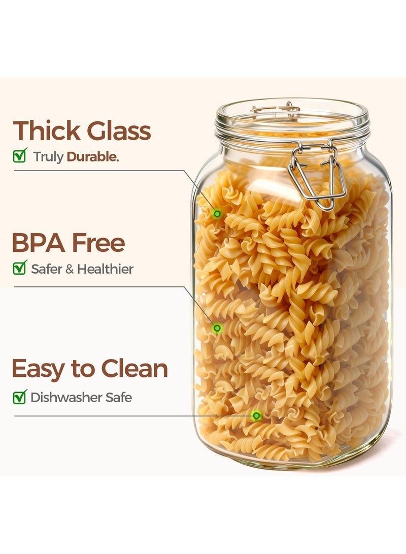 ComSaf Airtight Glass Canister Set of 3 with Lids 78oz Food Storage Jar Square - Storage Container with Clear Preserving Seal Wire Clip Fastening for Kitchen Canning Cereal,Pasta,Sugar,Beans,Spice - Image 3