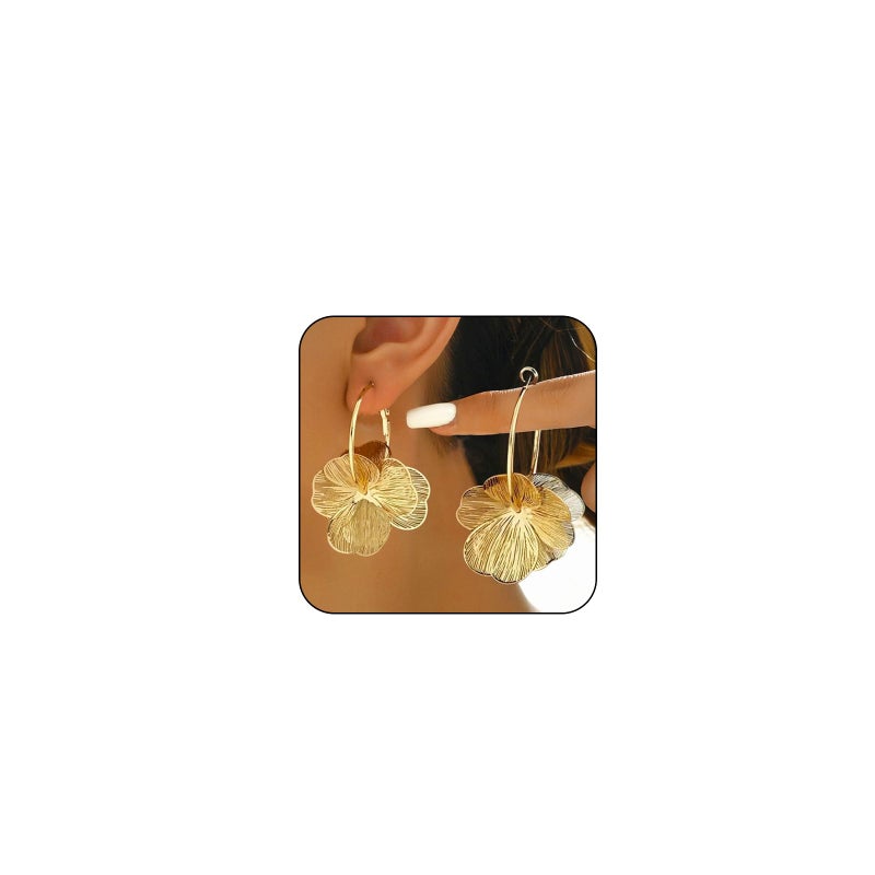 HTH Flower Earrings for Women Gold Flower Floral Hoop Drop Dangle Earrings (Gold) - Image 1