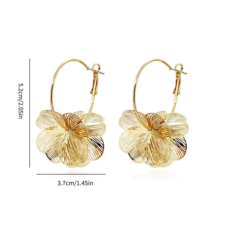 HTH Flower Earrings for Women Gold Flower Floral Hoop Drop Dangle Earrings (Gold) - Image 4
