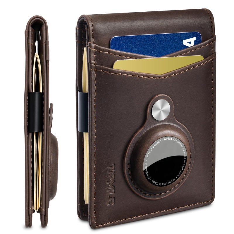 Tipmile RFID Wallet for Men Air Tag, Slim Front Pocket Bifold Wallet with Money Clip, Minimalist Leather Credit Card Holder Thin Small 2 ID Windows - Image 1