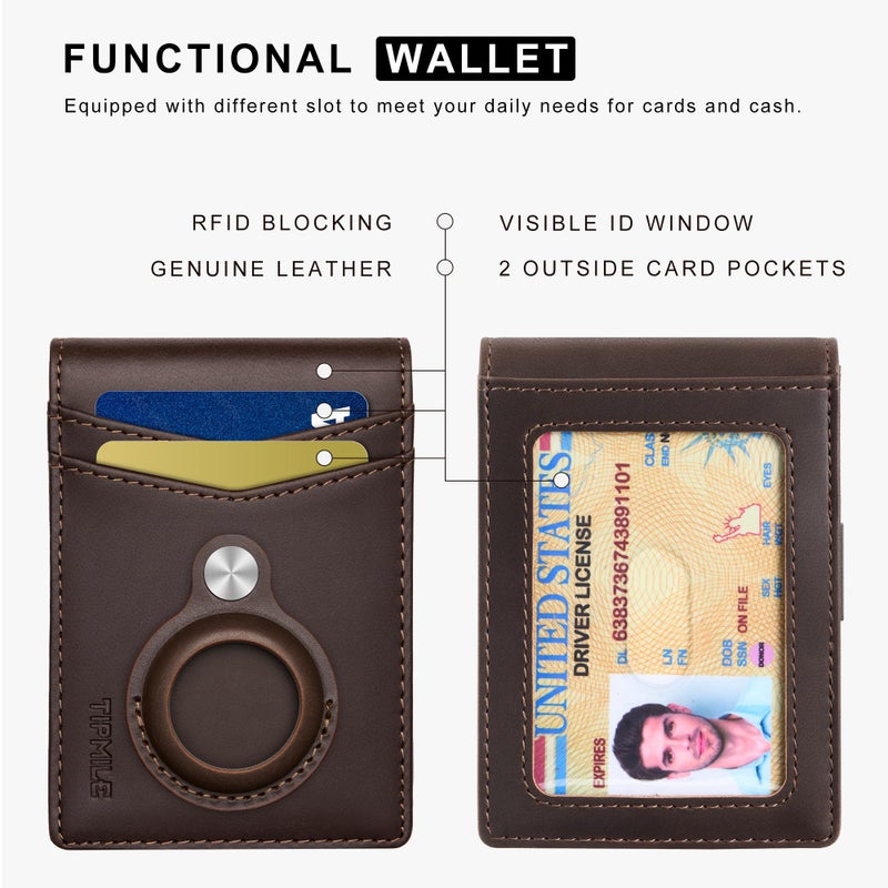 Tipmile RFID Wallet for Men Air Tag, Slim Front Pocket Bifold Wallet with Money Clip, Minimalist Leather Credit Card Holder Thin Small 2 ID Windows - Image 5