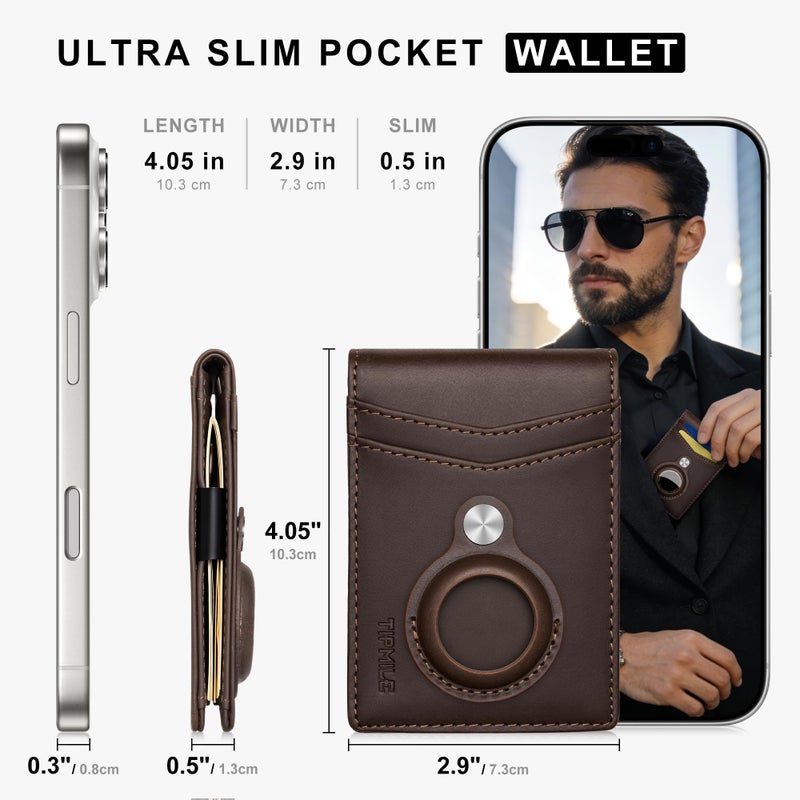 Tipmile RFID Wallet for Men Air Tag, Slim Front Pocket Bifold Wallet with Money Clip, Minimalist Leather Credit Card Holder Thin Small 2 ID Windows - Image 3